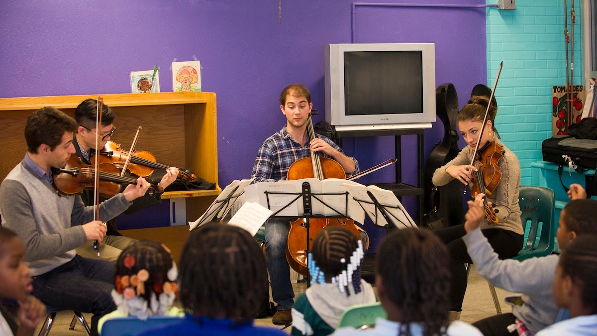  The Dover Quartet played for children at Stenton Family Manor on Monday. (Courtesy of John Barone for WWCP) 