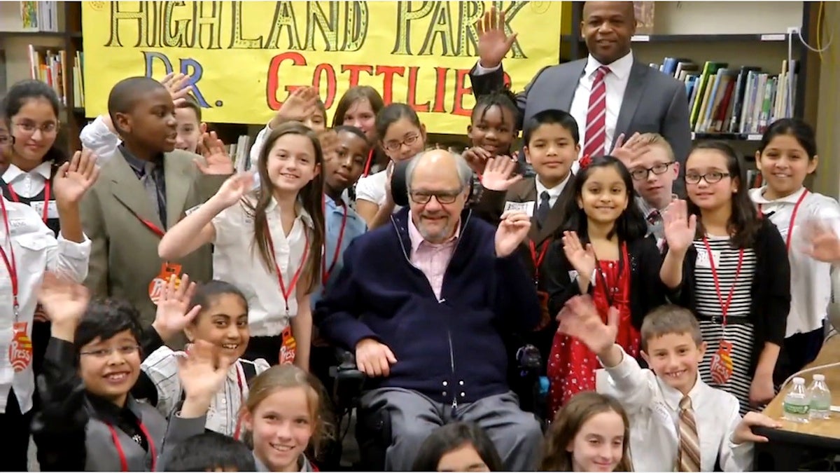  Dr. Dan Gottlieb and students of Highland Park Elementary.  (Courtesy of Upper Darby  School District/Vimeo) 