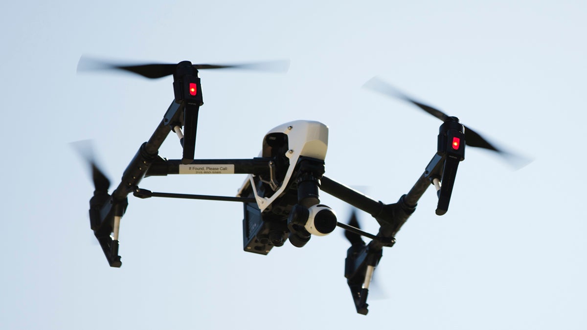 A drone captures videos and still images of an apartment building in Philadelphia.  (AP Photo/Matt Rourke