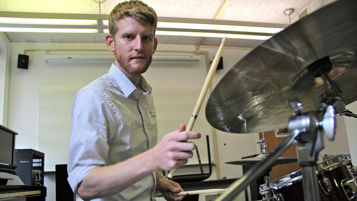  Ryan Crump started the Philly Drum Project a year and a half ago at the University of the Arts. (Emma Lee/for NewsWorks) 
