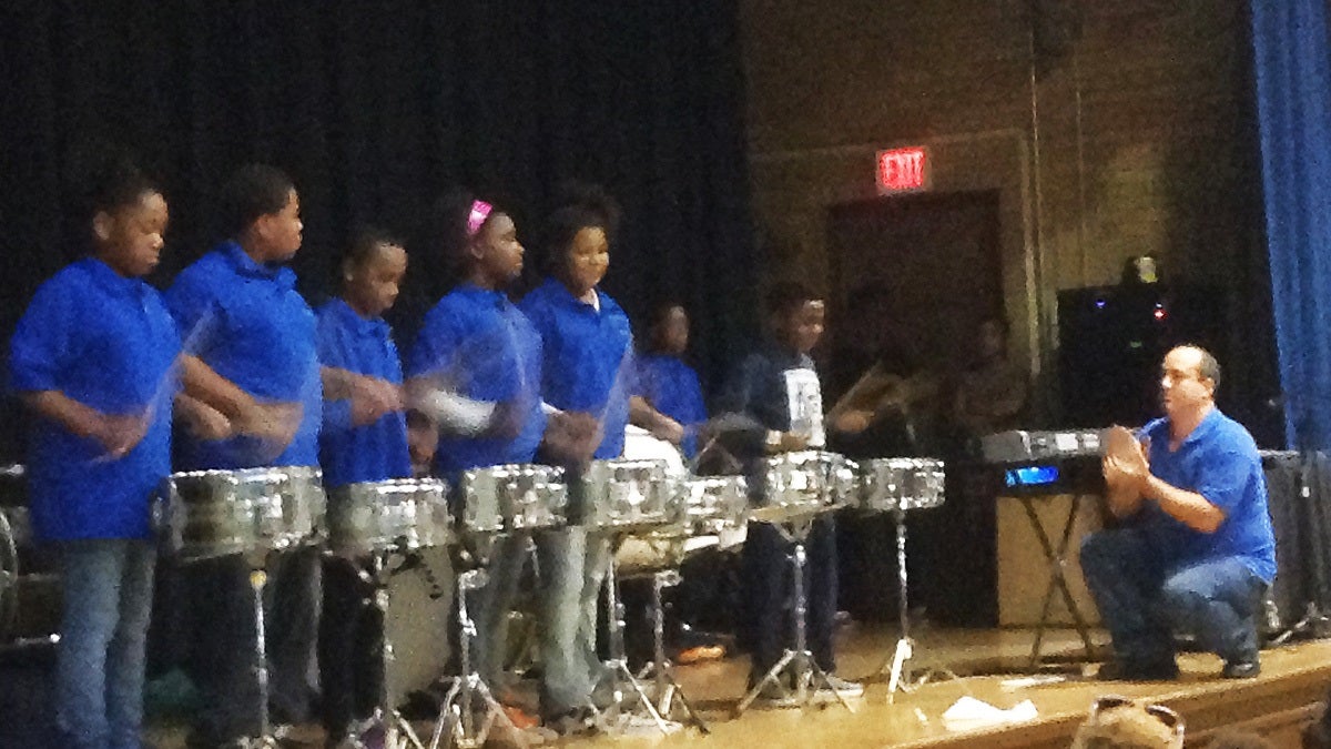  The Drumline at Elbert-Palmer Elementary School in the Southbridge section of Wilmington. (Andrea Gibbs/WHYY) 