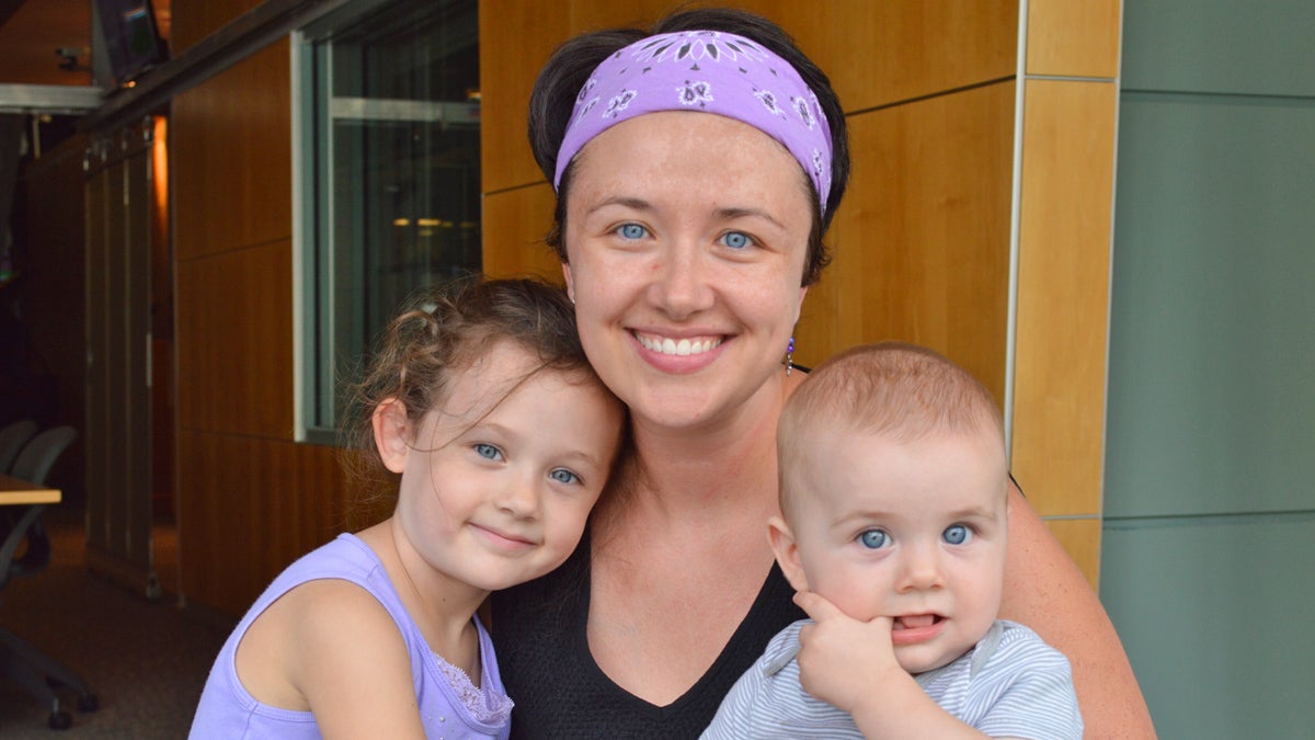 Maggie Mitchell with Evelyn (5) and Leo who is 10 months old. (Paige Pfleger/WHYY)