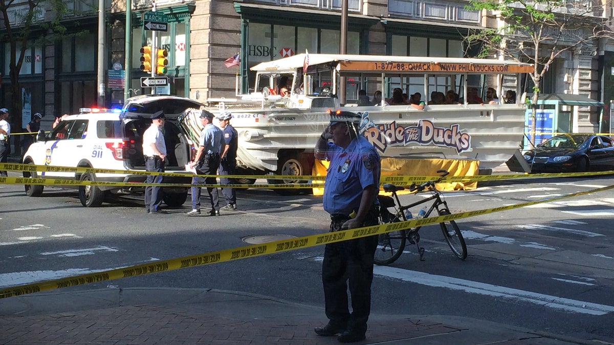  A Ride the Ducks boat full of passengers struck and killed Elizabeth Karnicki of Beaumont, Texas, as she was crossing the street in Chinatown on May 8, 2015. (Lindsay Lazarski/WHYY) 
