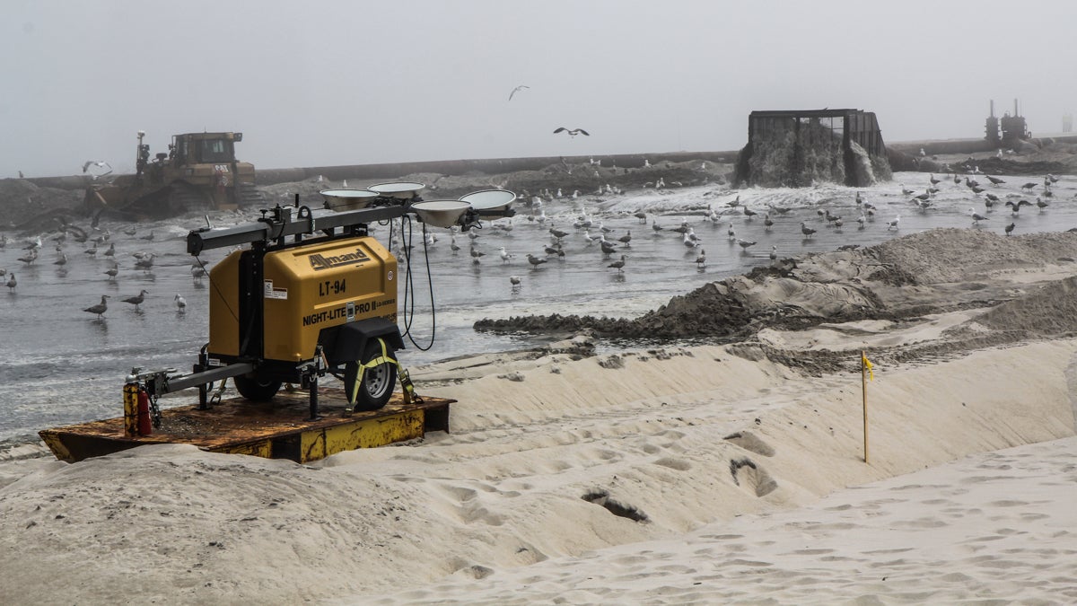 Beach replenishment begins in the borough of Ship Bottom in Ocean County on May 7th. (Kimberly Paynter/WHYY)