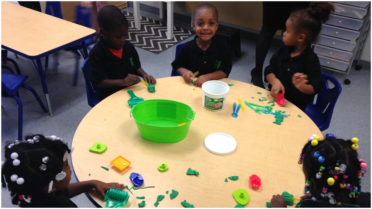  Students in EastSide Charter's Pre-K program get creative with Play- Doh. (Shana O'Malley/for NewsWorks) 