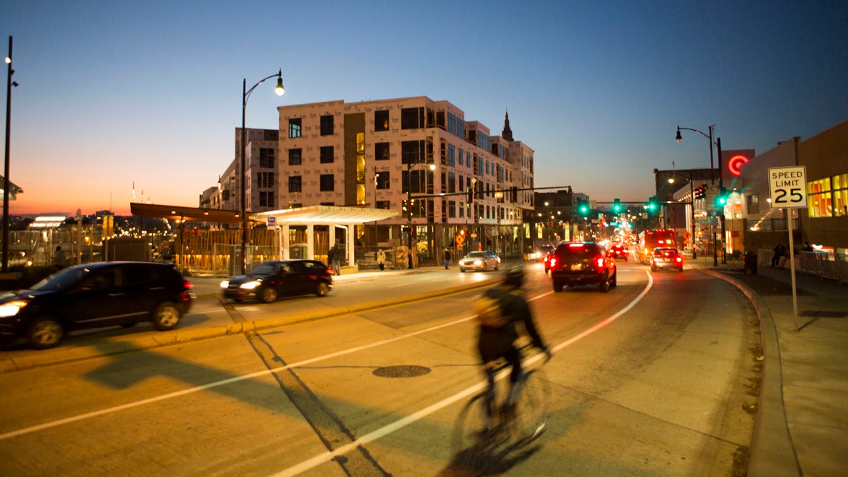  Pittsburgh’s East Liberty neighborhood at sunset.  (Photography by Jessica Kourkounis)  