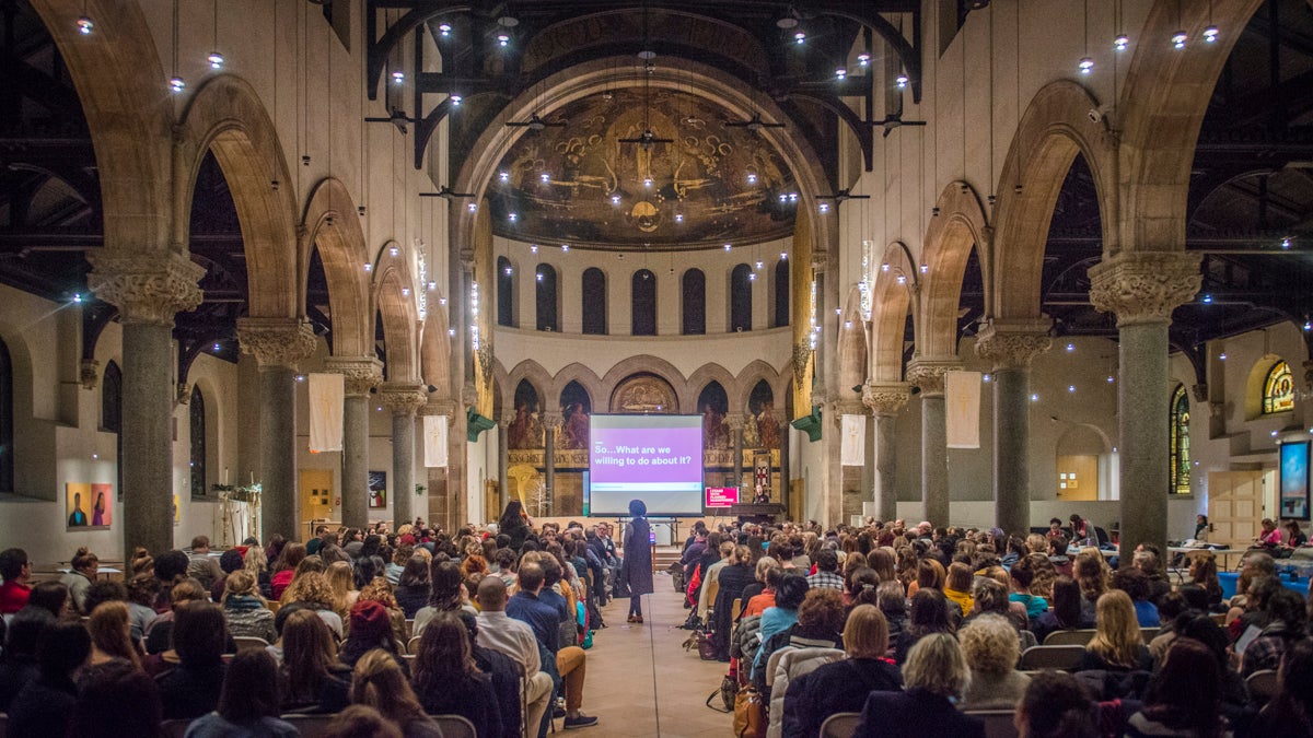 Supporters of Planned Parenthood host an “action forum” at Philadelphia Episcopal Cathedral to discuss possible opposition tactics with respect to national family planning policies. (Branden Eastwood for NewsWorks)