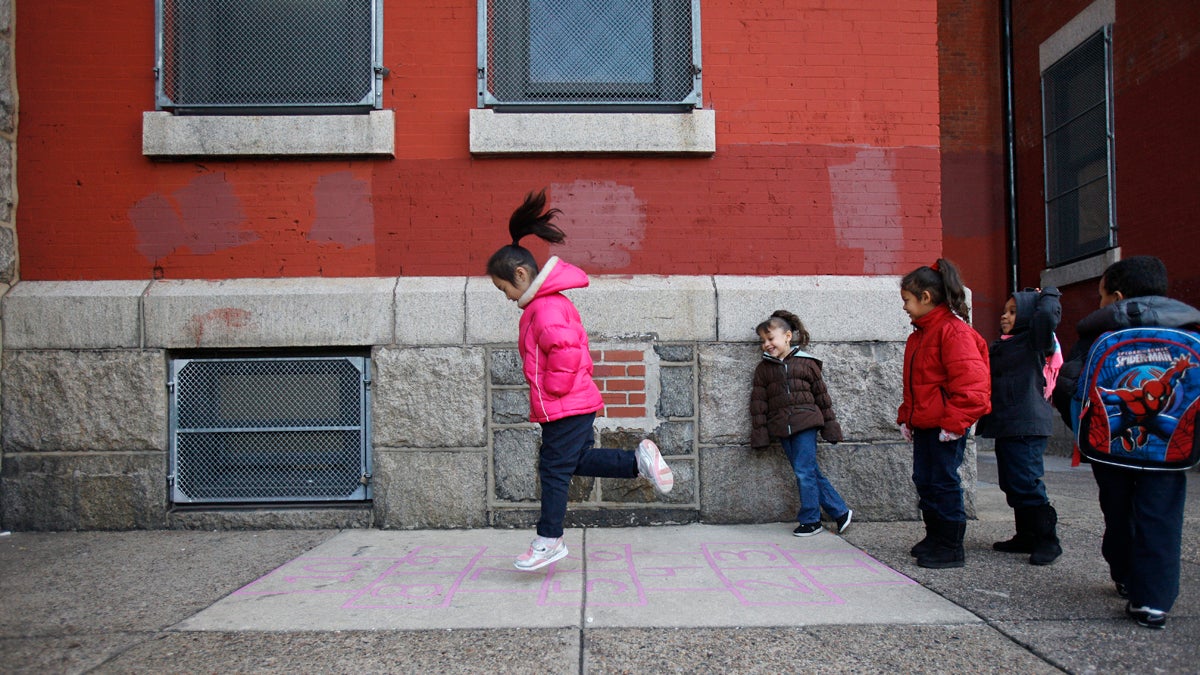  Students play hopscotch outside of Isaac A. Sheppard Elementary, a K-4 neighborhood school in Philadelphia, Pa.  (Photograph by Jessica Kourkounis) 