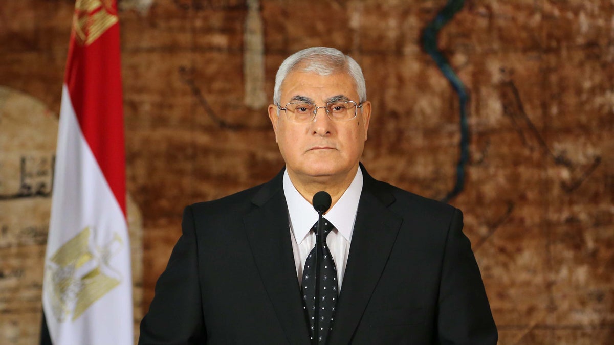  Egypt's interim president, Adly Mansour, said Tuesday that a return to democratic rule, restoring security and improving the country's ailing economy are his government's top priorities. (AP Photo/Egyptian Presidency, File) 