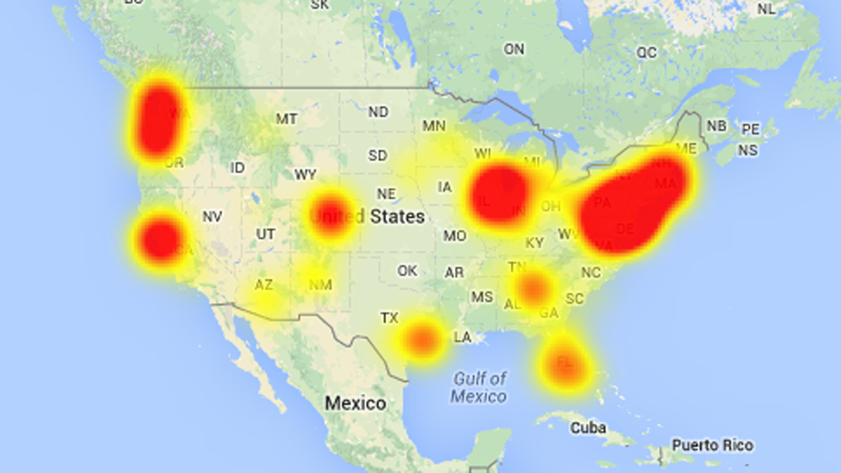  This Comcast outage map from downdetector.com shows that recent reports primarily originate from: Philadelphia, Wilmington, Lancaster, Chicago, Seattle, Baltimore, Denver, Houston, Washington D.C., and Portland.  
