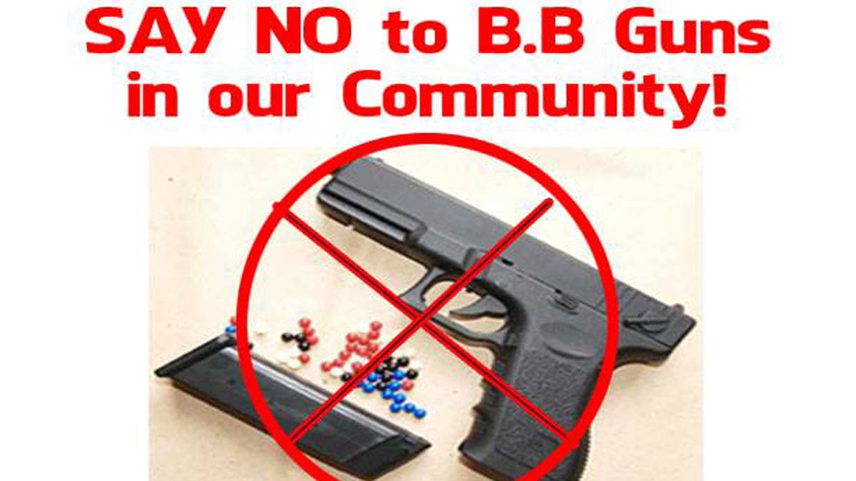  This image, taken from an online flier, calls on neighbors to demonstrate at a Point Breeze store in response to the owner selling BB guns to neighborhood children (Electronic Image via Facebook) 