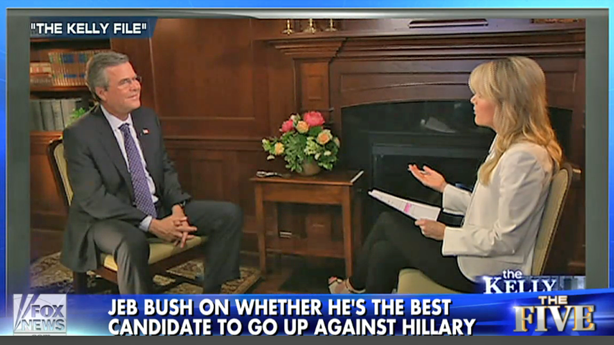  Jeb Bush sits with Megyn Kelly during an interview aired Monday night on Fox (Image via video.foxnews.com) 