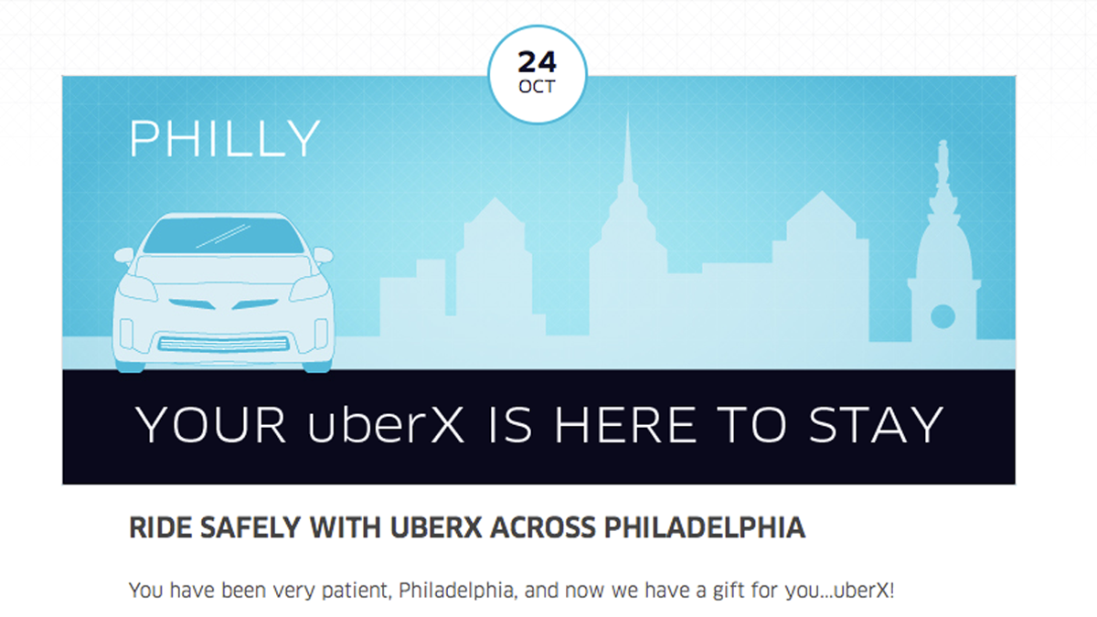  UberX rolled out promotions in Philadelphia earlier this year. (Electronic image via Uber.com) 