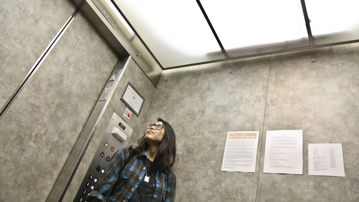  Audio producer Yowei Shaw's project 'Really Good Elevator Music' is an installation of tracks from local musicians that plays in the elevators at Chinatown's Wolf Building. (Kimberly Paynter/WHYY) 