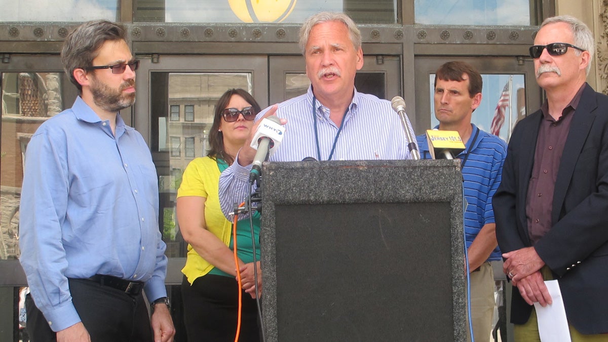 At news conference on steps of the New Jersey Statehouse Environmental leaders urge lawmakers to block proposed rule changes (Phil Gregory/WHYY)