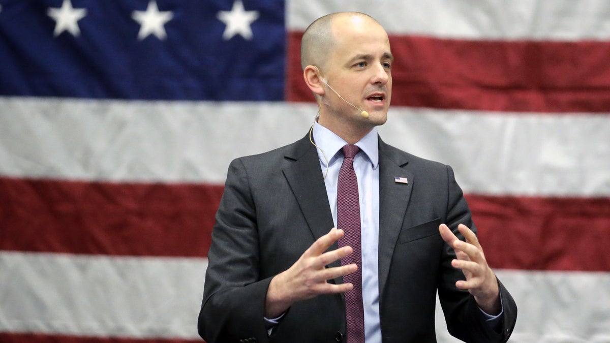 Independent candidate Evan McMullin speaks during a rally Friday