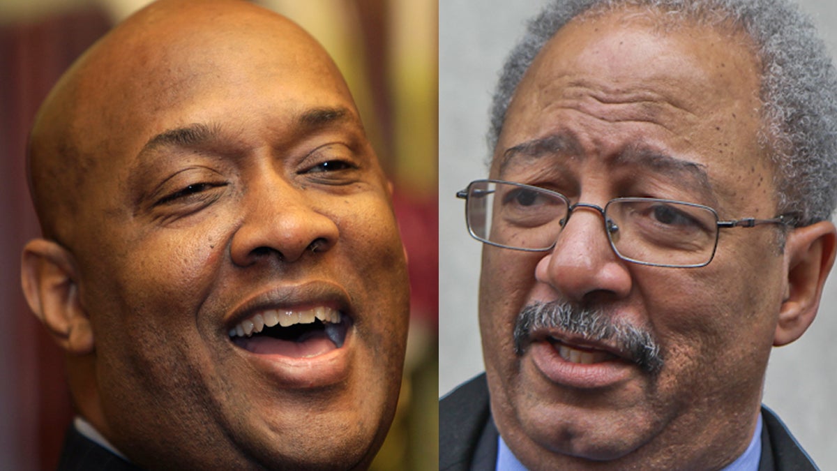  State Rep. Dwight Evans, D-Philadelphia, (left) is challenging U.S. Rep. Chaka Fattah in the April Democratic primary. (Carolyn Kaster/AP Photo and Kimberly Paynter/WHYY) 