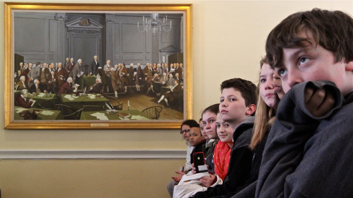  Seventh-graders from the Alexander Adaire School learn about 18th-century Philadelphia during a trip to Independence Hall as part of an integrated social studies and English curriculum focused on the city's 1793 yellow fever epidemic. (Emma Lee/WHYY) 