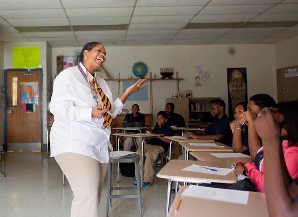  A scene from the first day of school at Martin Luther King High School last year. (Brad Larrison/for NewsWorks) 