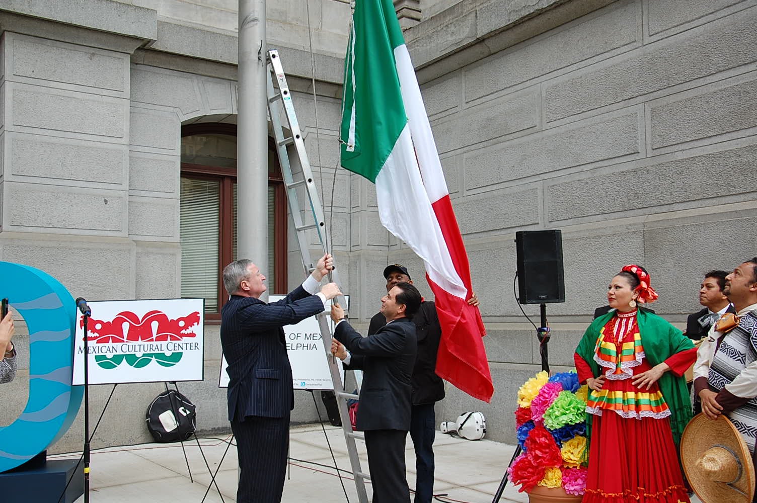 Mayor Jim Kenney  and Cabrales Raise flag at City Hall