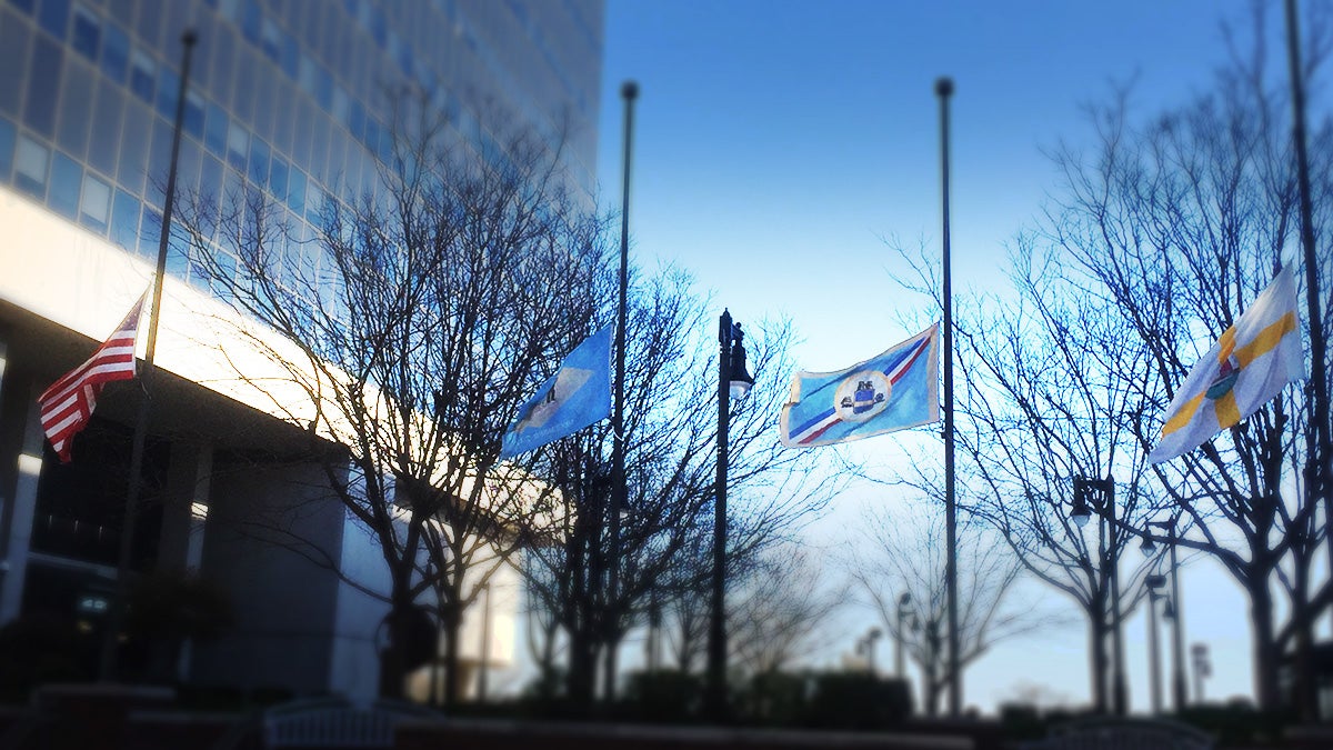  Flags outside Delaware state buildings fly at half-staff to honor victims of Paris terrorist attack. (Zoe Read/WHYY) 
