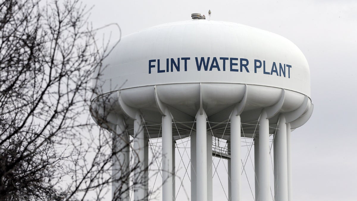 The water plant tower is seen in Flint