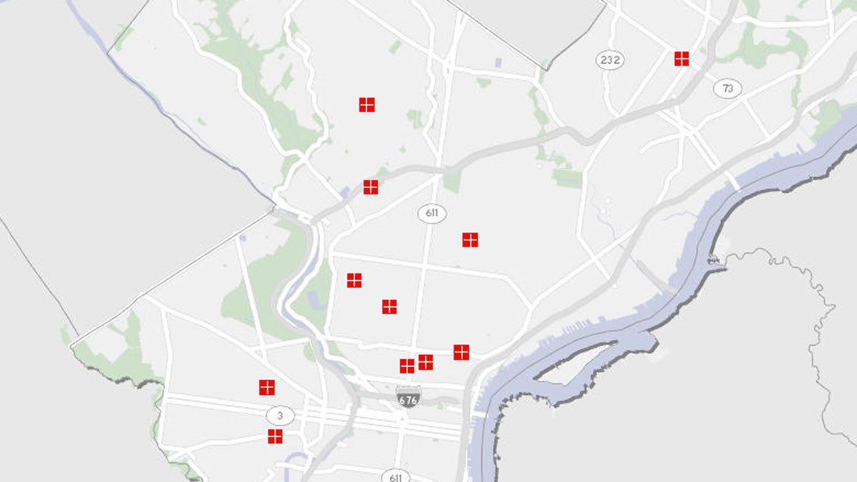  From inside Philadelphia's online mapping portal you can find city-sanctioned health centers that administer free flu shots. (Image via phila.gov/map) 