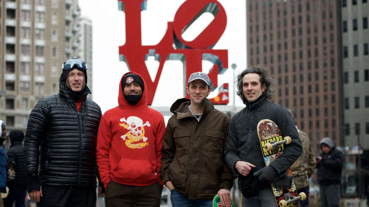 Russell Palermo, Vernon ‘Vern’ Liard, Jim Franchetti, and Scott Pesiradis stand in front of Robert Indiana’s Love Statue.