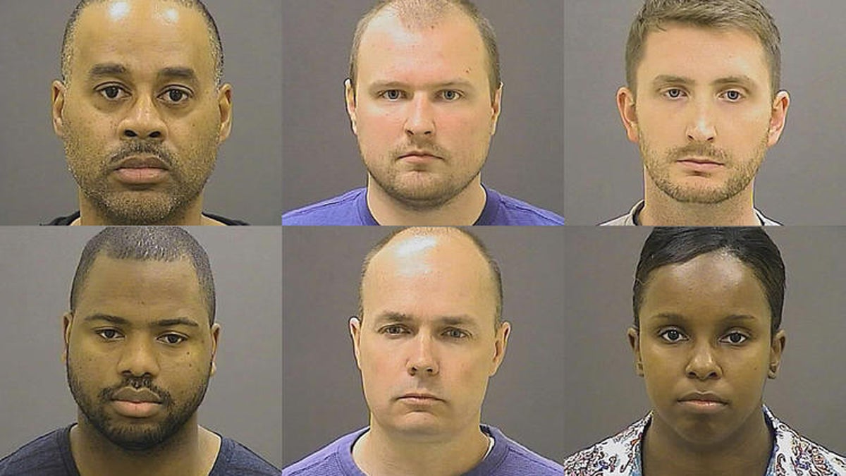  These photos provided by the Baltimore Police Department show the officers charged with felonies in the police-custody death of Freddie Gray. Clockwise from top left: Caesar R. Goodson Jr., Garrett E. Miller, Edward M. Nero, Alicia D. White, Brian W. Rice, William G. Porter. (AP Photo) 