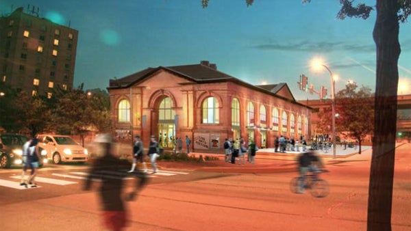  An artist's rendering of the new FringeArts building, the site of a former pumping station, at the corner of Race Street and Columbus Boulevard in Philadelphia. (Image courtesy of FringeArts) 