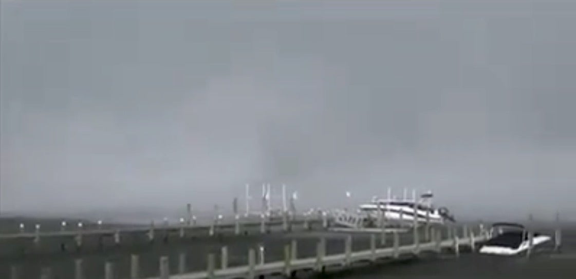  A screenshot of what has been classified as a weak waterspout over the Barnegat Bay off Long Beach Island. (Image: Jack Bushko via Facebook) 