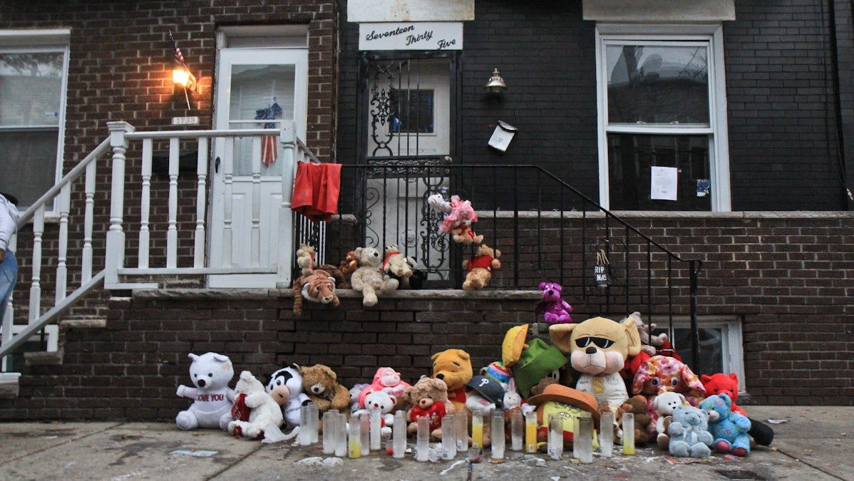  A memorial for Nasir Slaughter, a 17 year-old who was gunned down in August, 2013, is shown. He was killed over a neighborhood dispute. (Kimberly Paynter/WHYY) 
