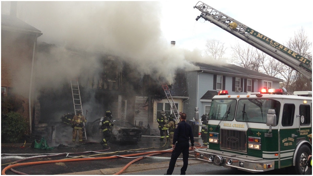  The two alarm fire broke out around 1:15 Monday afternoon. (John Jankowski/for NewsWorks)  