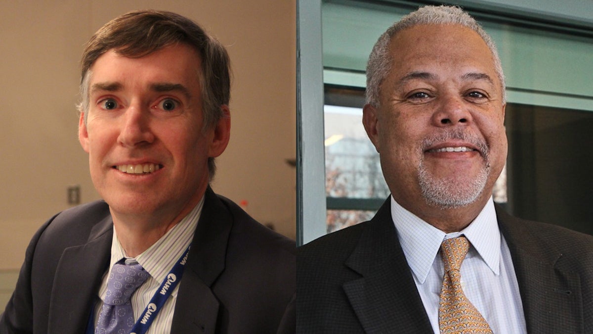  Mark Gleason (left), executive director of the Philadelphia School Partnership and mayoral candidate Anthony Williams. (NewsWorks file photos) 