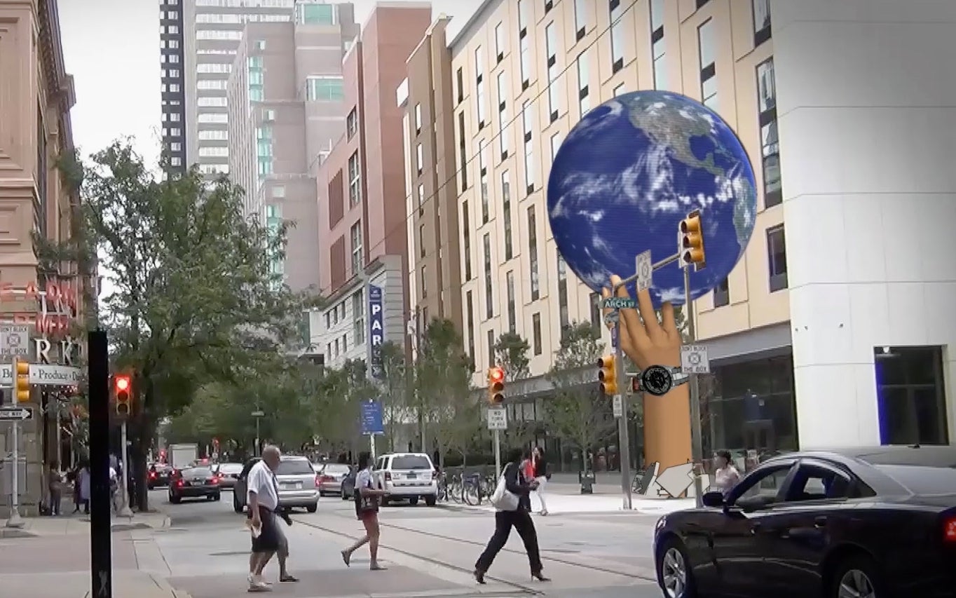  Proposed UED globe at 12th and Arch streets in Philadelphia.  (Image courtesy of Catalyst Outdoor) 