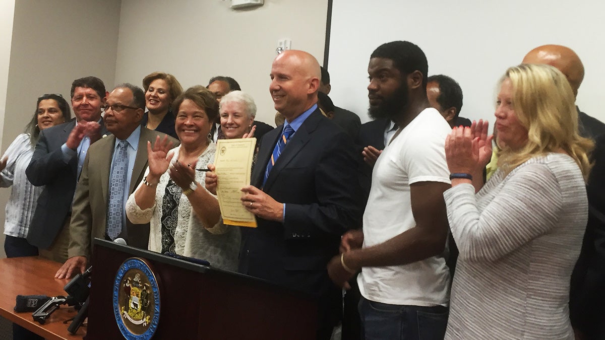 Gov. Jack Markell signed legislation Wednesday allowing individuals with felony convictions to vote prior to paying fines. (Zoe Read/WHYY)
