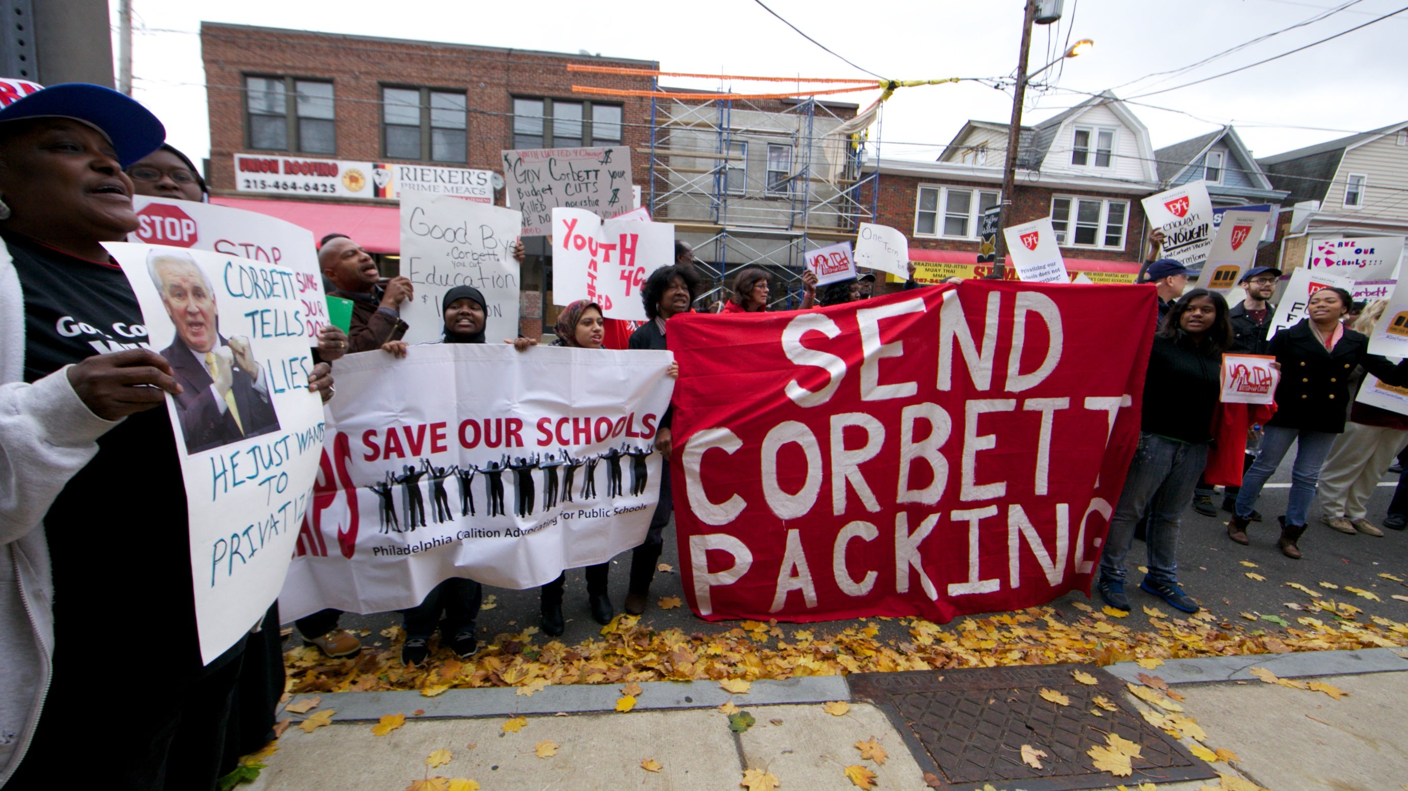  In this file photo, school supporters protest Governor Tom Corbett.(Nathaniel Hamilton/for NewsWorks) 