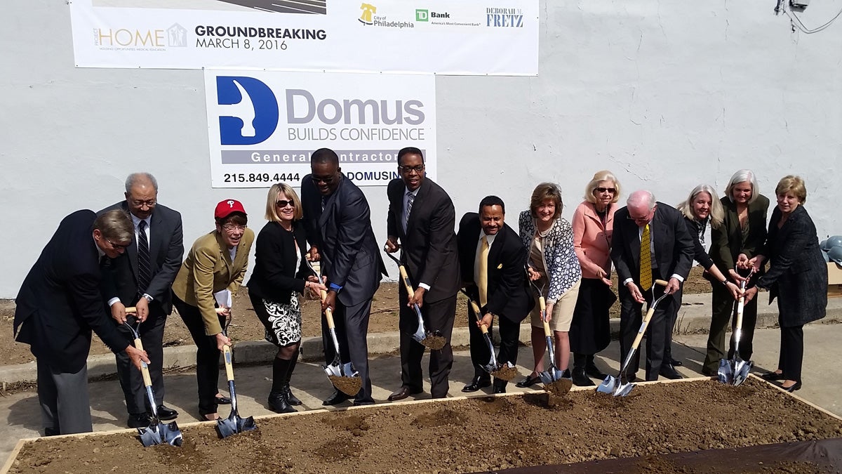 Groundbreaking ceremonies Tuesday mark the start of construction  on an affordable housing development on North Broad Street in Philadelphia. (Tom MacDonald/WHYY)