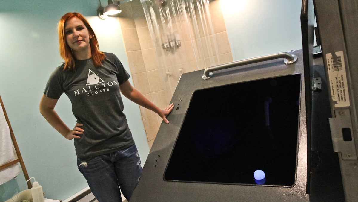  Keri Rakickas is the owner of Halcyon Floats, where patrons float in a sensory deprivation tank for 90 minutes to achieve clarity of mind. (Kimberly Paynter/WHYY) 