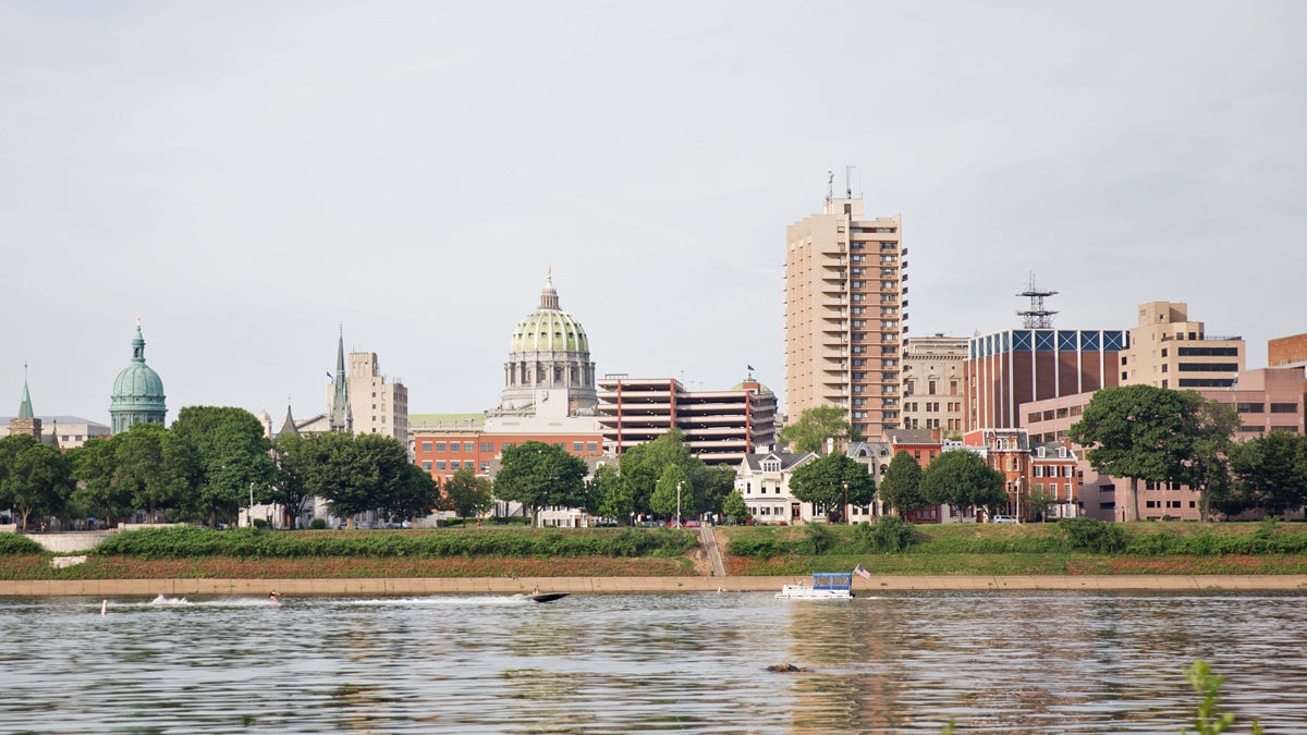  A view of Harrisburg and the state capitol from City Island. (Lindsay Lazarski/WHYY) 