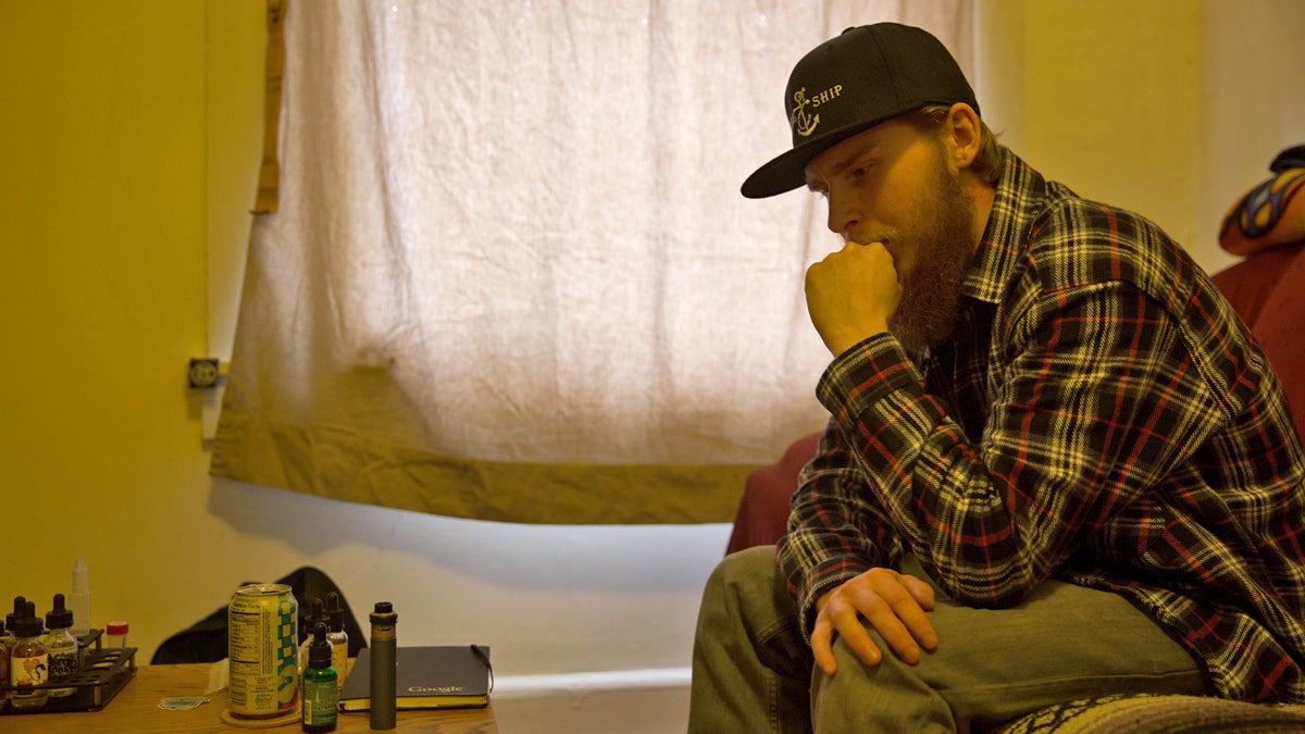  Zach Hassinger in his apartment in downtown Lewisburg, which he got through the Union County Justice Bridge Housing Program aimed at preventing people on probation or parole from re-offending. Hassinger, 23, has been sober since being charged two years ago with felony drug-dealing and other offenses. (Lindsay Lazarski/WHYY) 