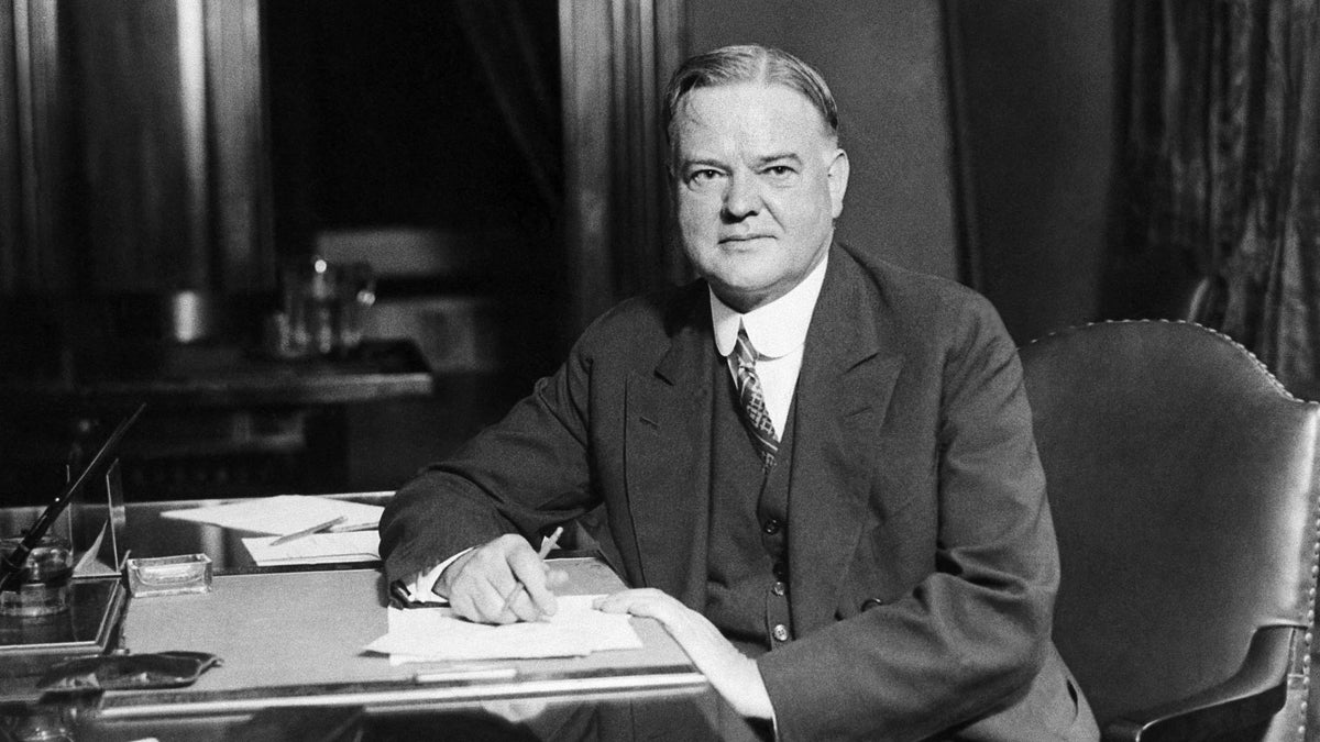 Republican Presidential candidate Herbert Hoover is pictured at his desk in his Washington headquarters