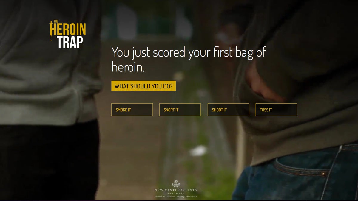 The opening screen of New Castle County's anti-drug online game