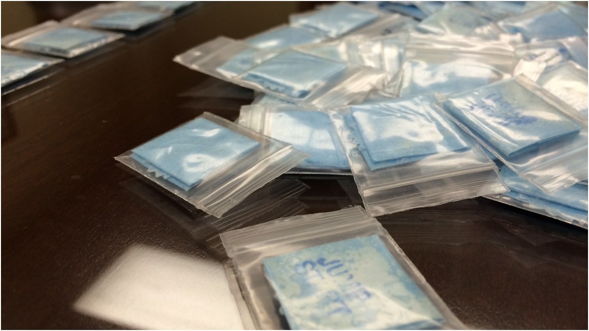 Wilmington Police said these confiscated bags of heroin sell for $5 apiece (Shirley Min/WHYY)