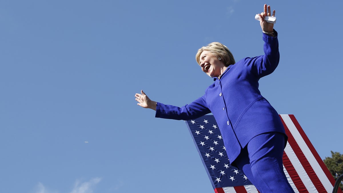 Democratic presidential candidate Hillary Clinton is shown speaking at a rally on Monday in Los Angeles. (AP Photo/John Locher)