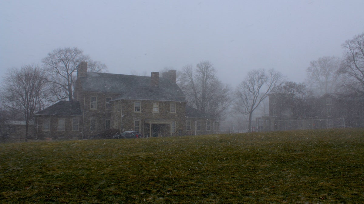  Hutter Hall and Merrick Hall in the snow. (Janis Chakars/for NewsWorks) 