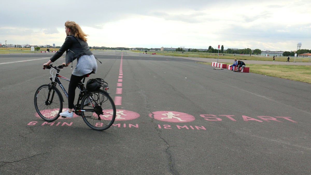  Berlin turned its former airport Tempelhof, the site of the Berlin Airlift, into a park. The runway is a path for walking, biking, and roller skating. (Marielle Segarra/WHYY) 