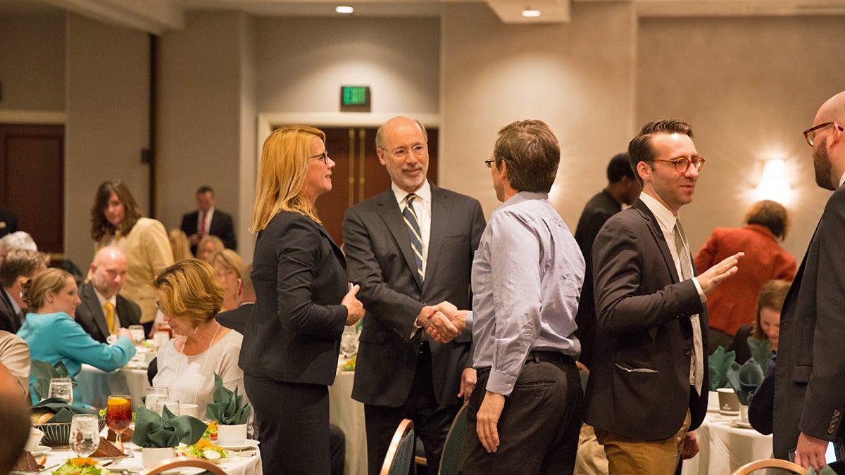 Pennsylvania Governor Tom Wolf greets conference attendees before giving the keynote address about some of the challenges like infrastructure
