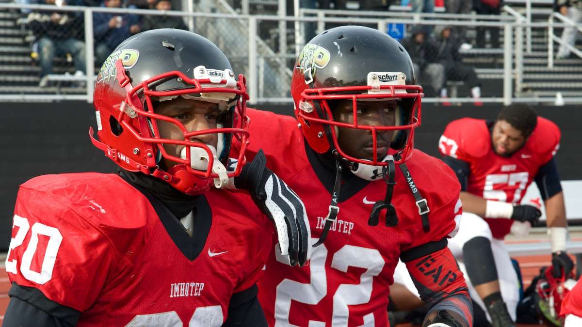  Imhotep Panthers running backs Nasir Bonner and Mike Waters prepare to take the field for Saturday's state-quarterfinal playoff game. (Bas Slabbers/for NewsWorks) 