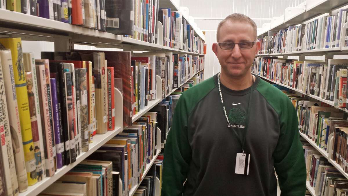 A. J. Maida, a social studies teacher at Methacton, organized the exchange between his high school and Kensington Health Sciences Academy. (Kevin McCorry/WHYY)
